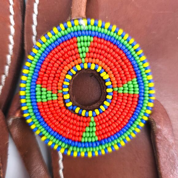 Aspiga Boho Artsy Hand Crafted Glass Beaded Medallion Leather Thong Sandal 37 - Picture 4 of 6